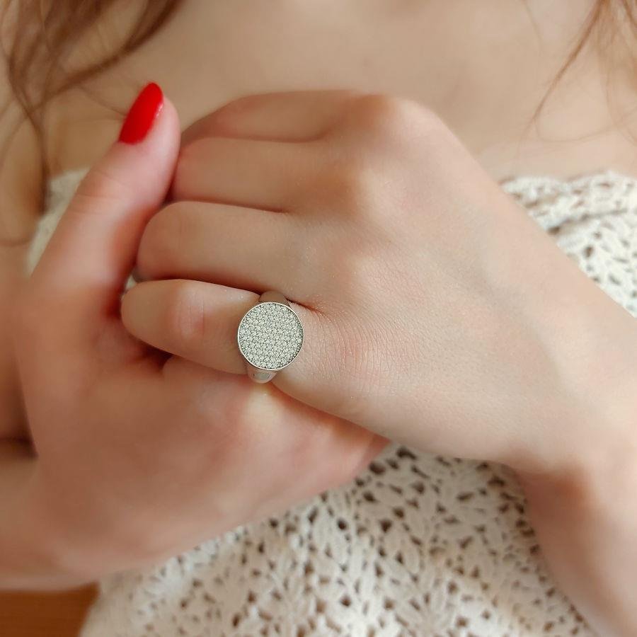 Taşlı Pave Gümüş Serçe Parmak Yüzüğü - CNG Jewels