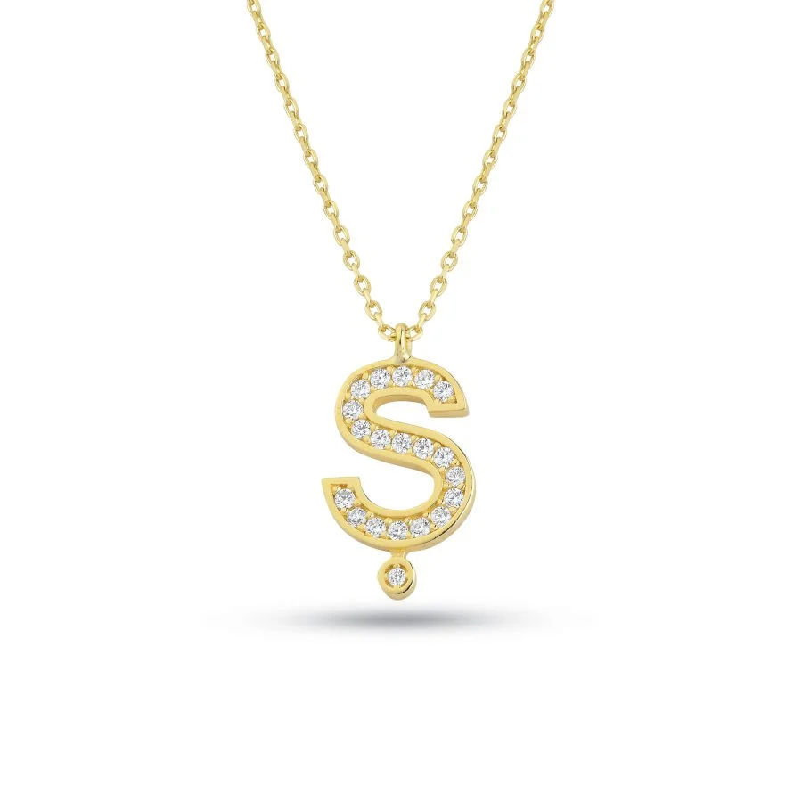 Gold Necklace with Letter S Stone - 1