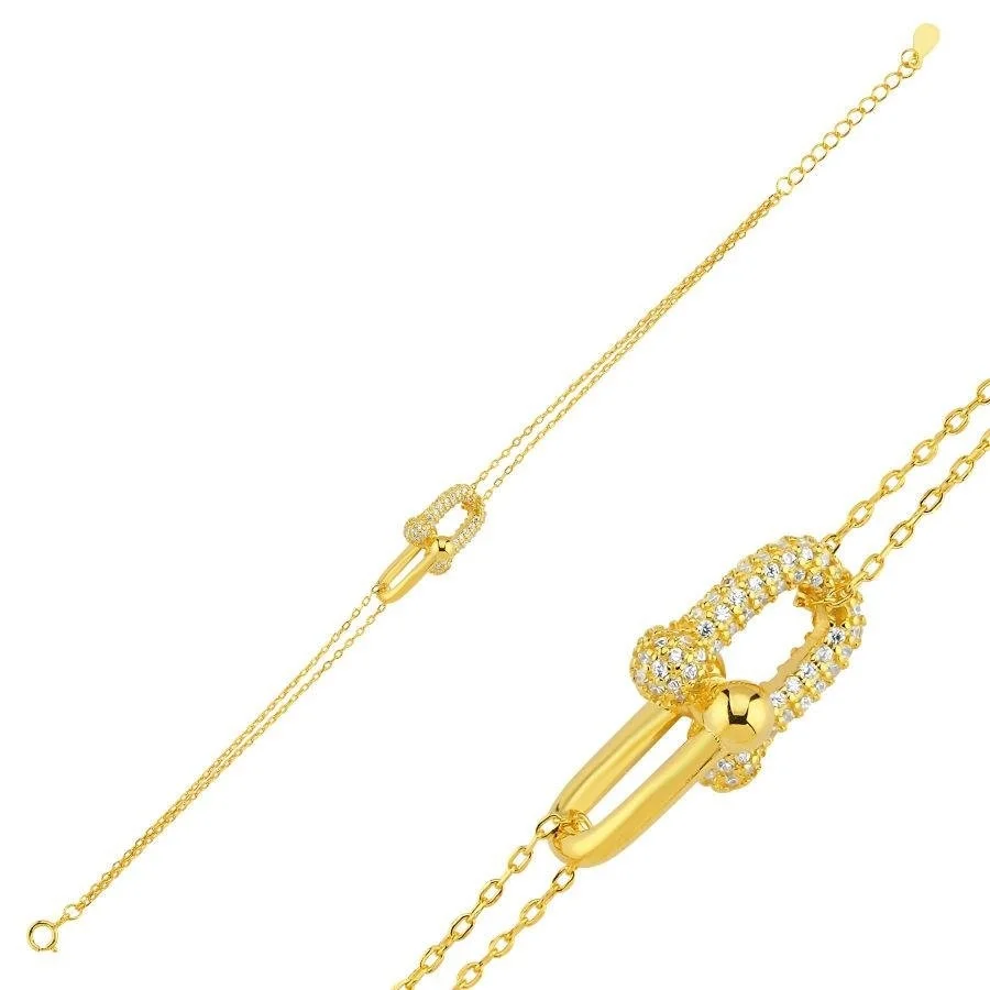 Taşlı Taşsız Ataş Gold Kadın Gümüş Bileklik - 1