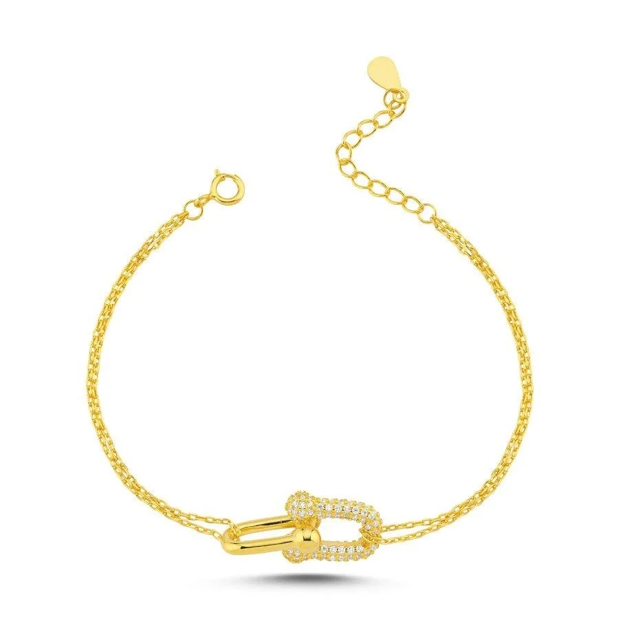 Taşlı Taşsız Ataş Gold Kadın Gümüş Bileklik - 2