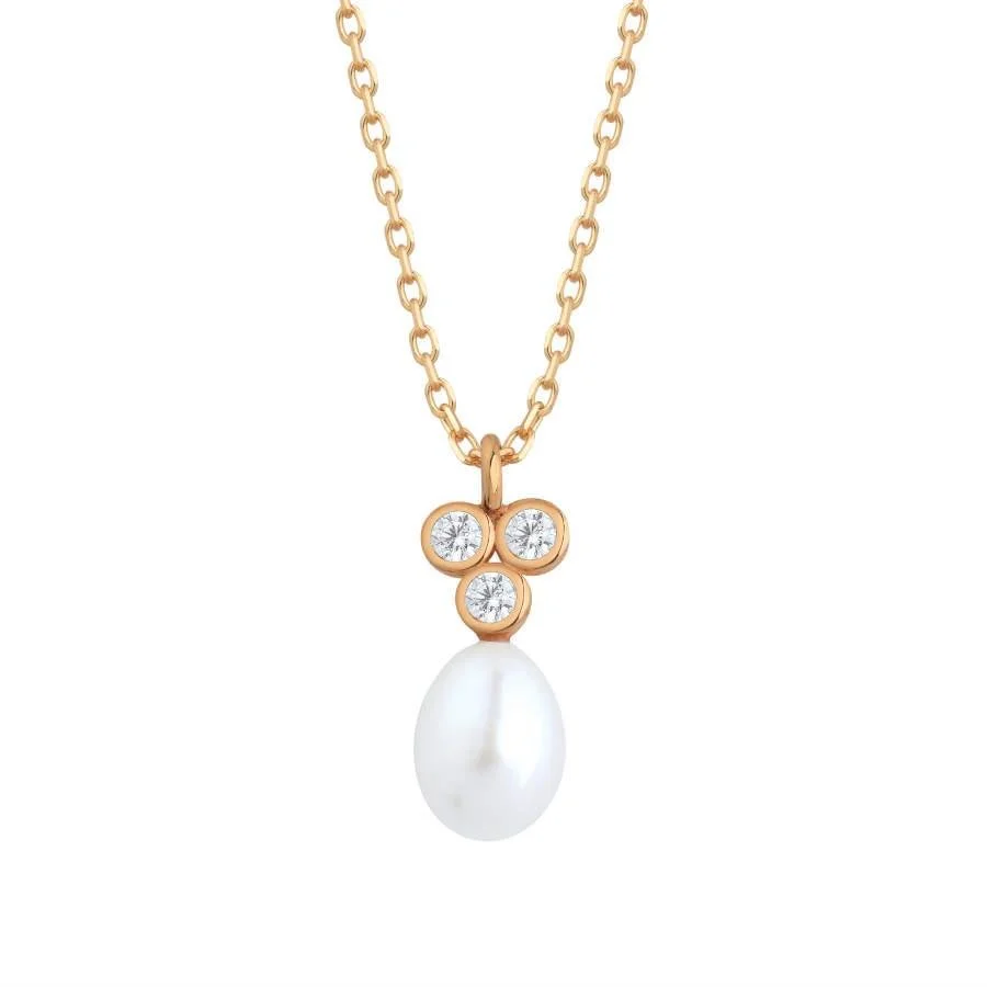 Taşlı Tria Damla Gerçek İnci Rose Gümüş Kolye - 1