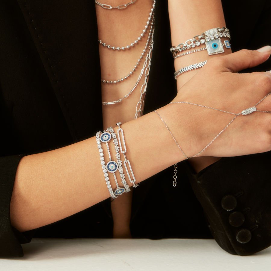 Taşlı Uzun Ataş Zincir Gümüş Bileklik - CNG Jewels (1)