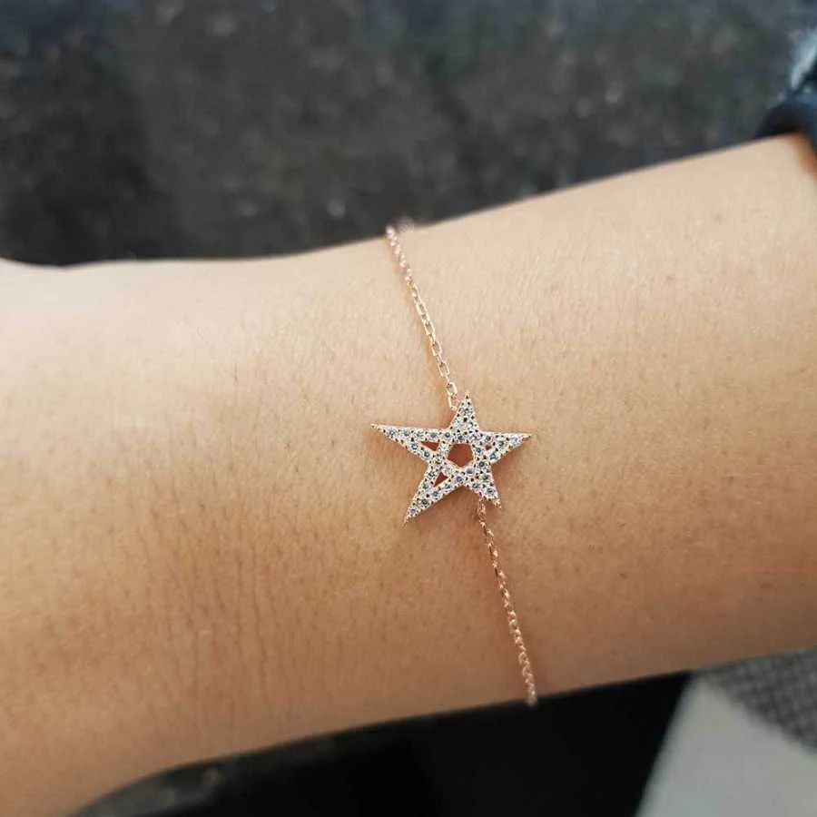 Taşlı Yıldız Rose Kadın Gümüş Bileklik - 2