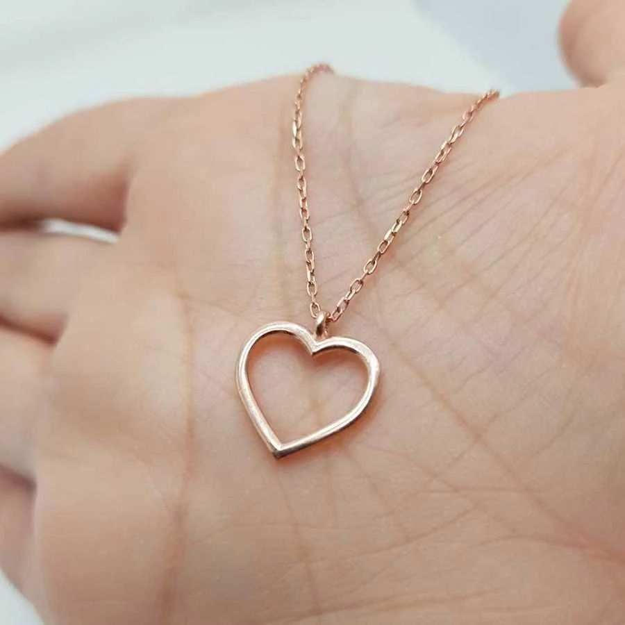 Taşsız Küçük Kalp Rose Gümüş Kadın Kolye - 1