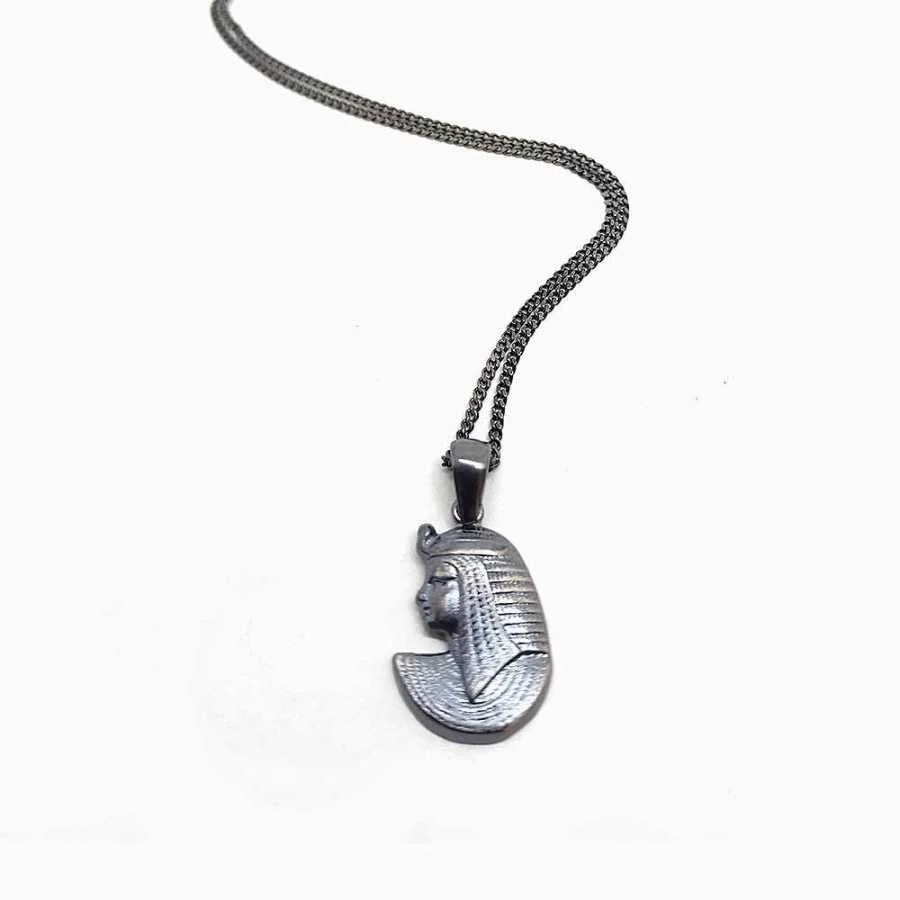 Taşsız Mat Siyah Firavun Gümüş Erkek Kolye - 1
