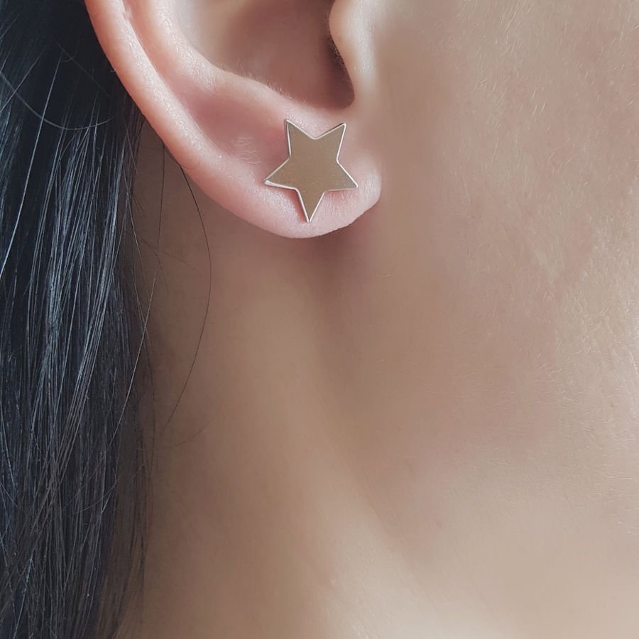 Taşsız Parlak Yıldız Gümüş Kadın Küpe - CNG Jewels