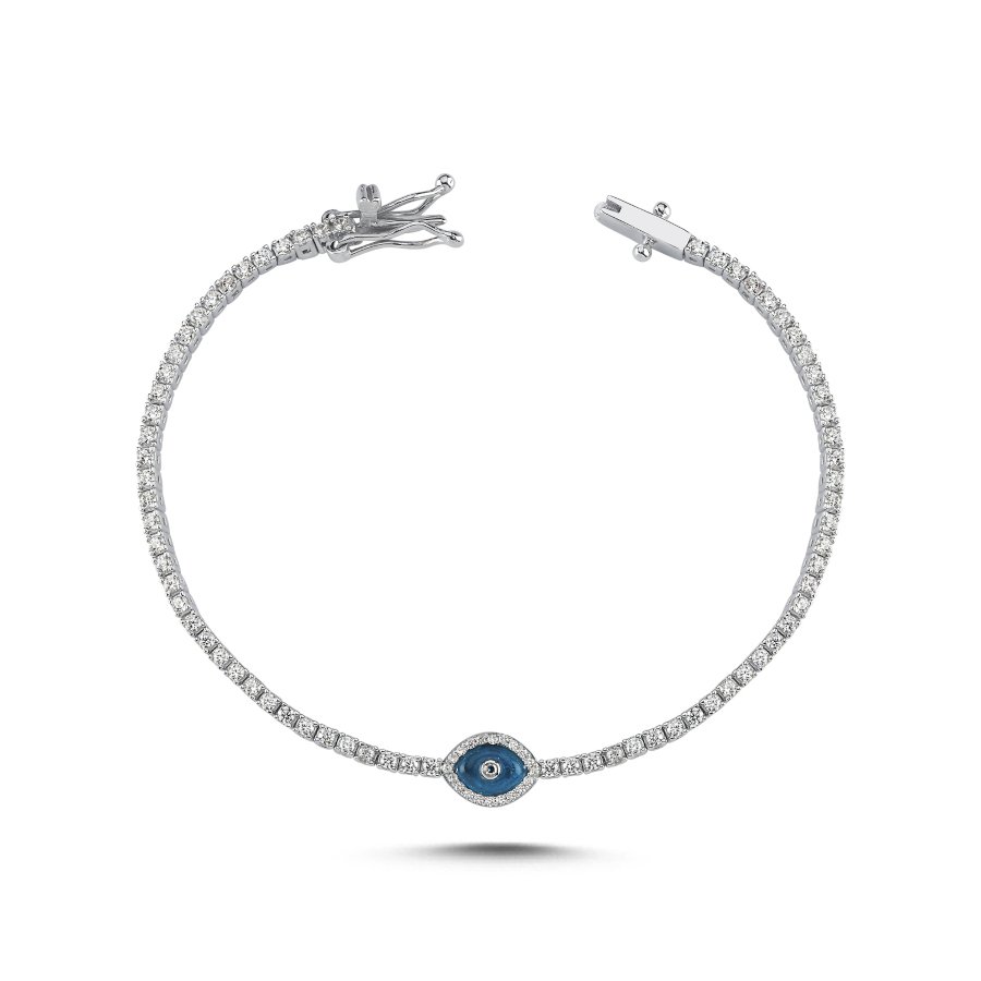Single Almond Glass Eye Silver Waterway Bracelet - CNG Jewels