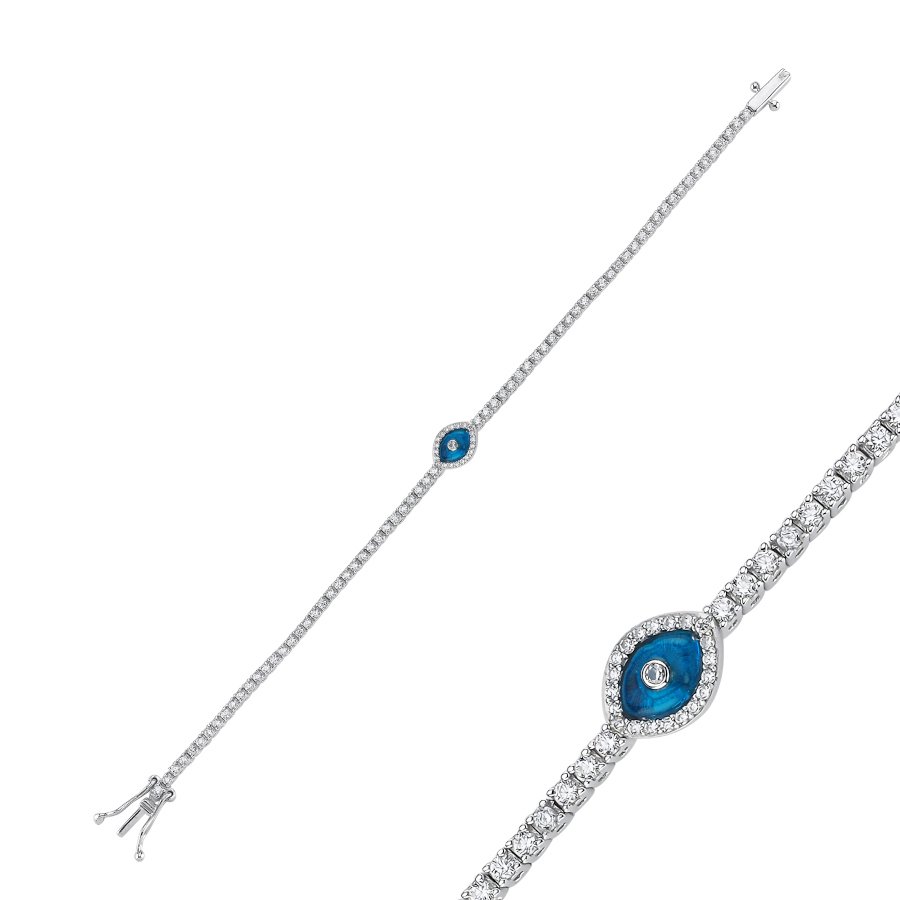 Single Almond Glass Eye Silver Waterway Bracelet - CNG Jewels (1)