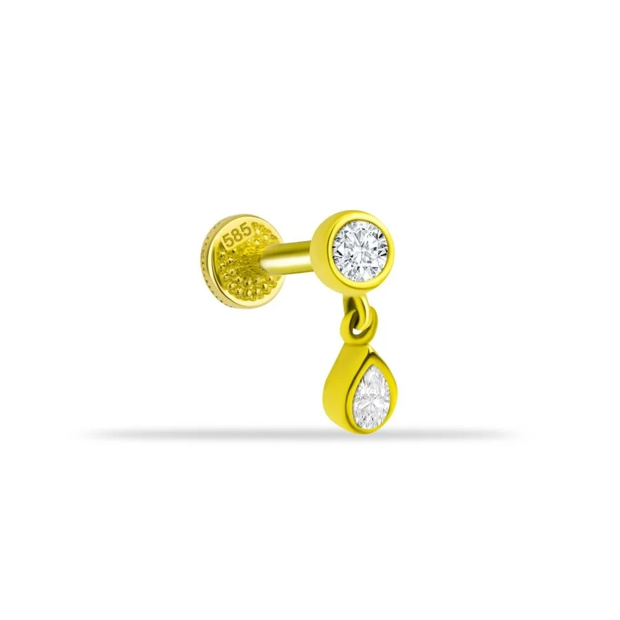 Tektaş Damla Sallantılı Altın Tragüs Piercing - 1