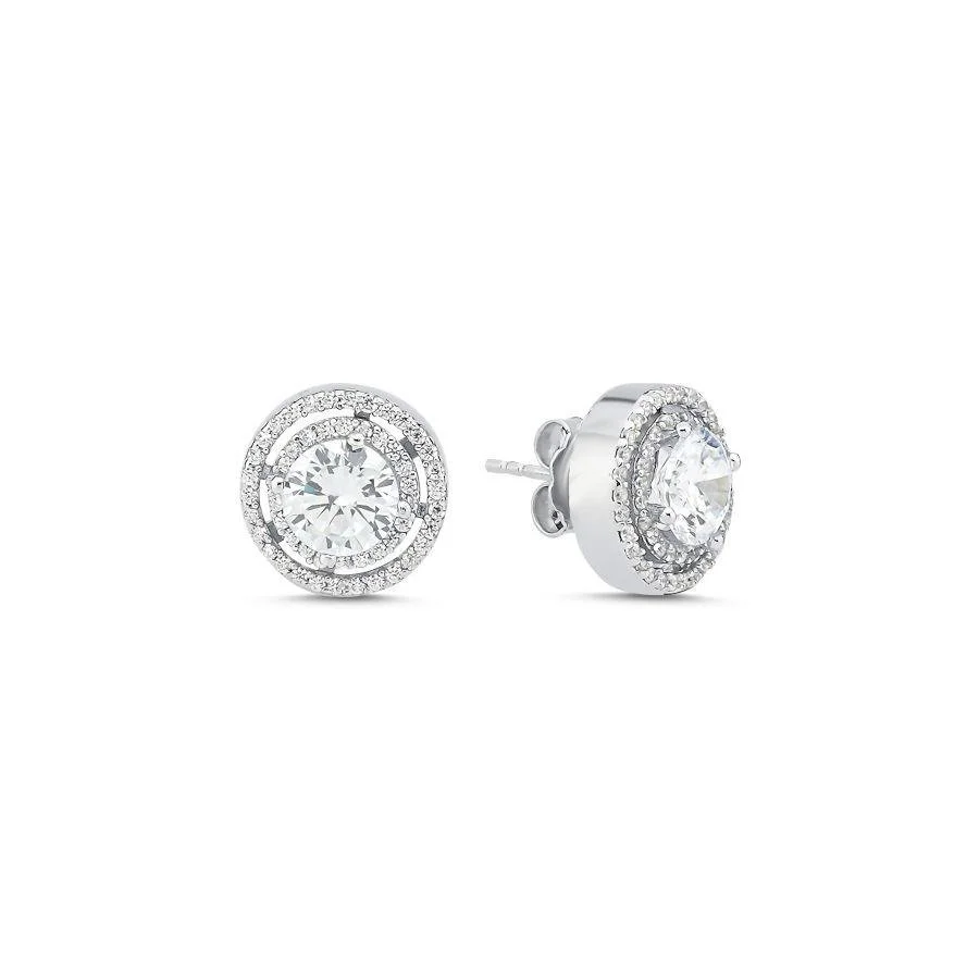 Tektaş İki Sıra Taşlı Gümüş Küpe - 1