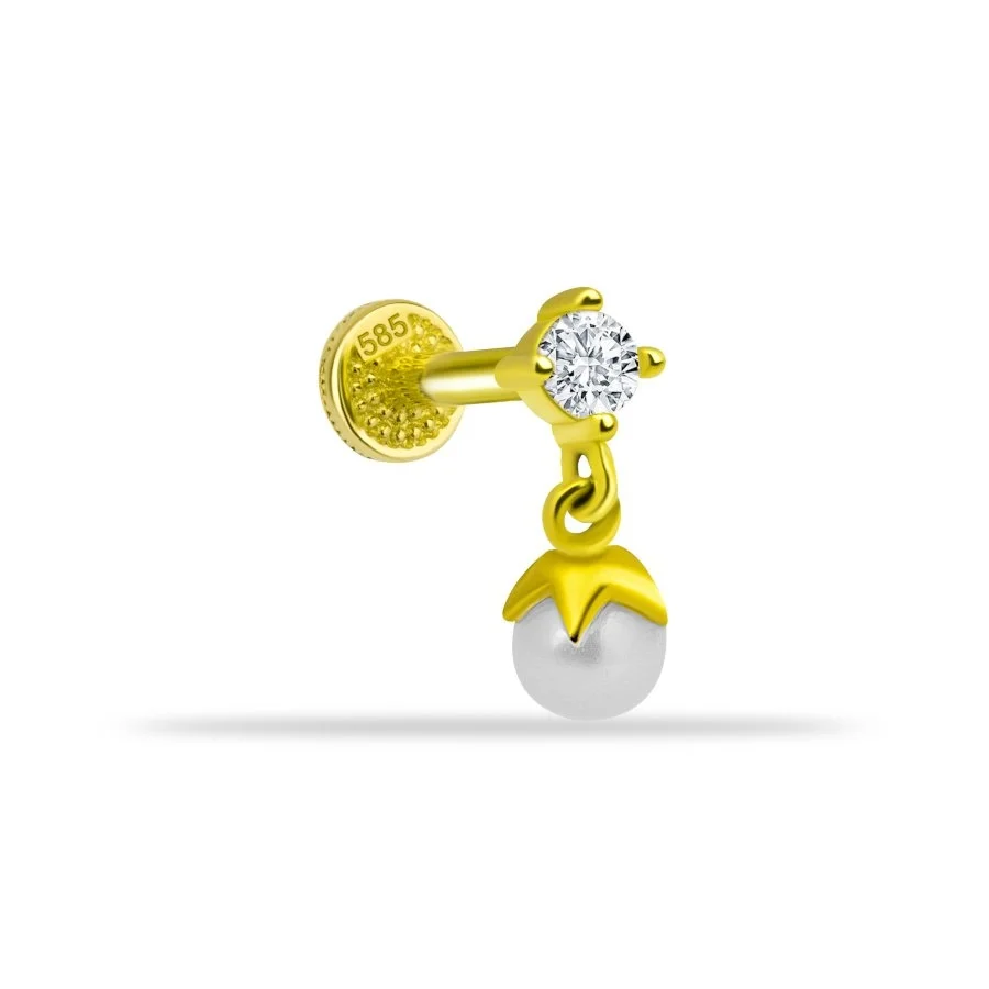 Solitaire Dangle Pearl Gold Tragus Piercing - 1