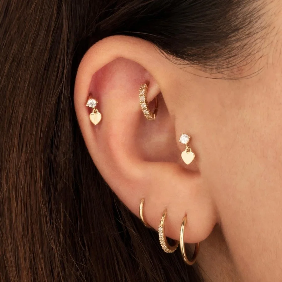 Tektaş Sallantılı Kalp Altın Tragus Piercing - 2