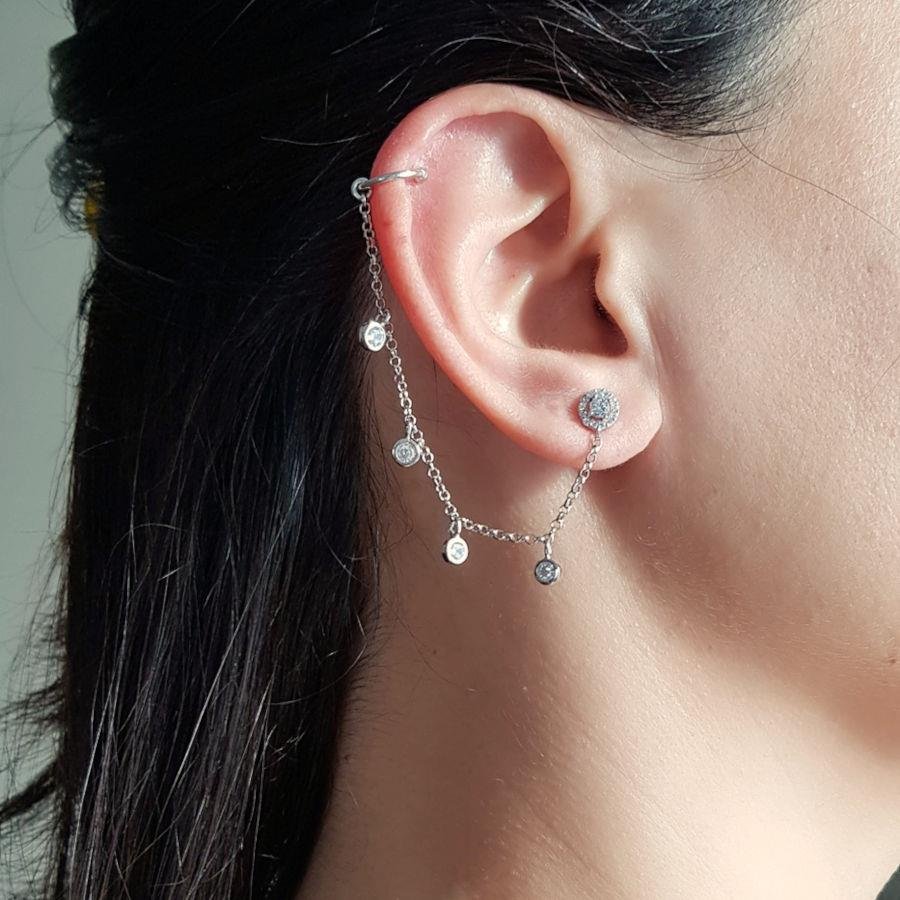 Solitaire Chain Cartilage Cuff Silver Women's Earrings with Stones - CNG Jewels (1)