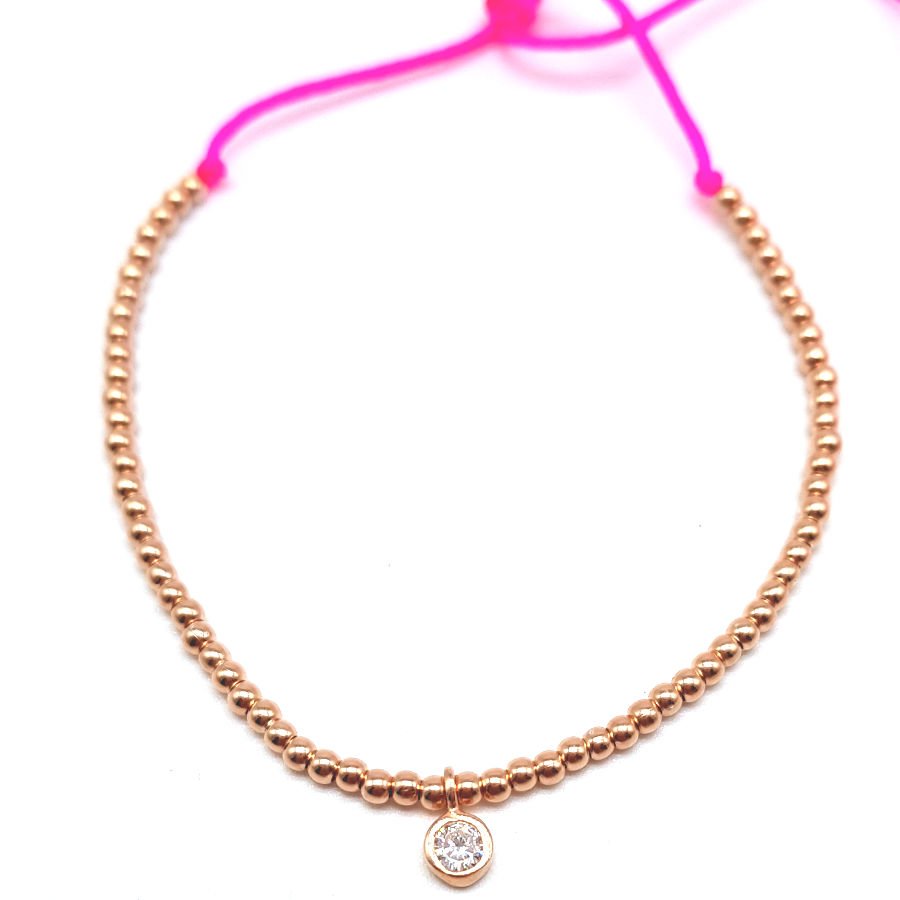 Neon Pink String Silver Anklet with Solitaire Stone - CNG Jewels