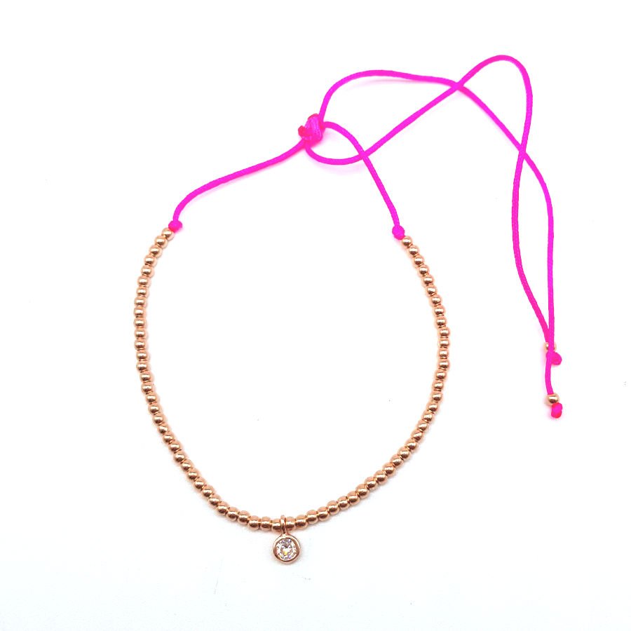 Neon Pink String Silver Anklet with Solitaire Stone - CNG Jewels (1)