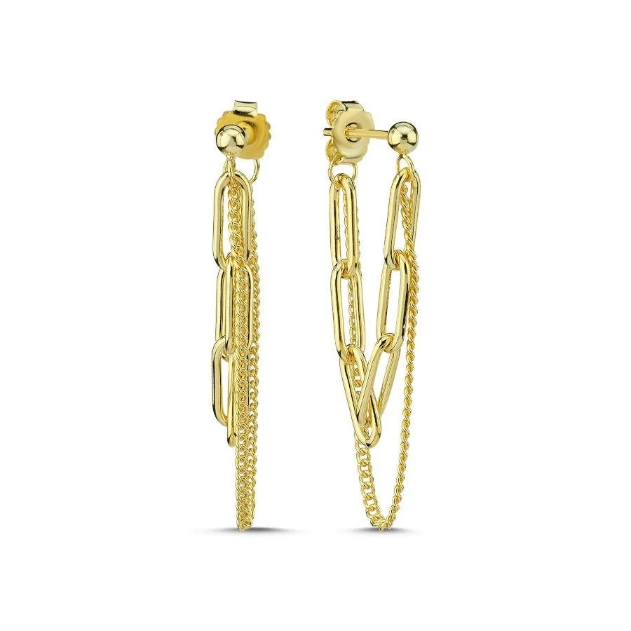Trendy Double Chain Dangle Gold Silver Women's Earrings - 1