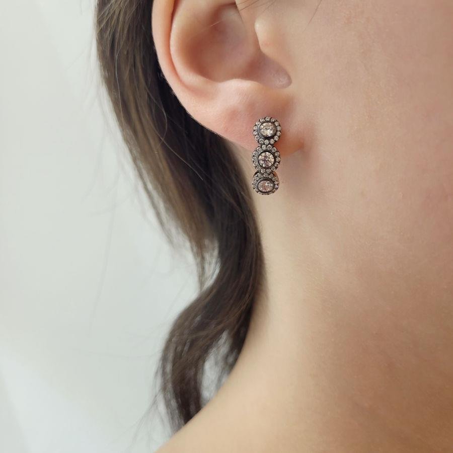 Tria Anturaj Diamond Mounted Silver Women's Earrings - CNG Jewels