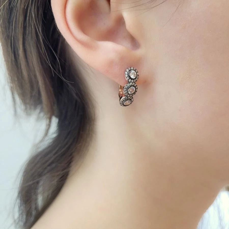 Tria Anturaj Elmas Montürlü Gümüş Kadın Küpe - 2