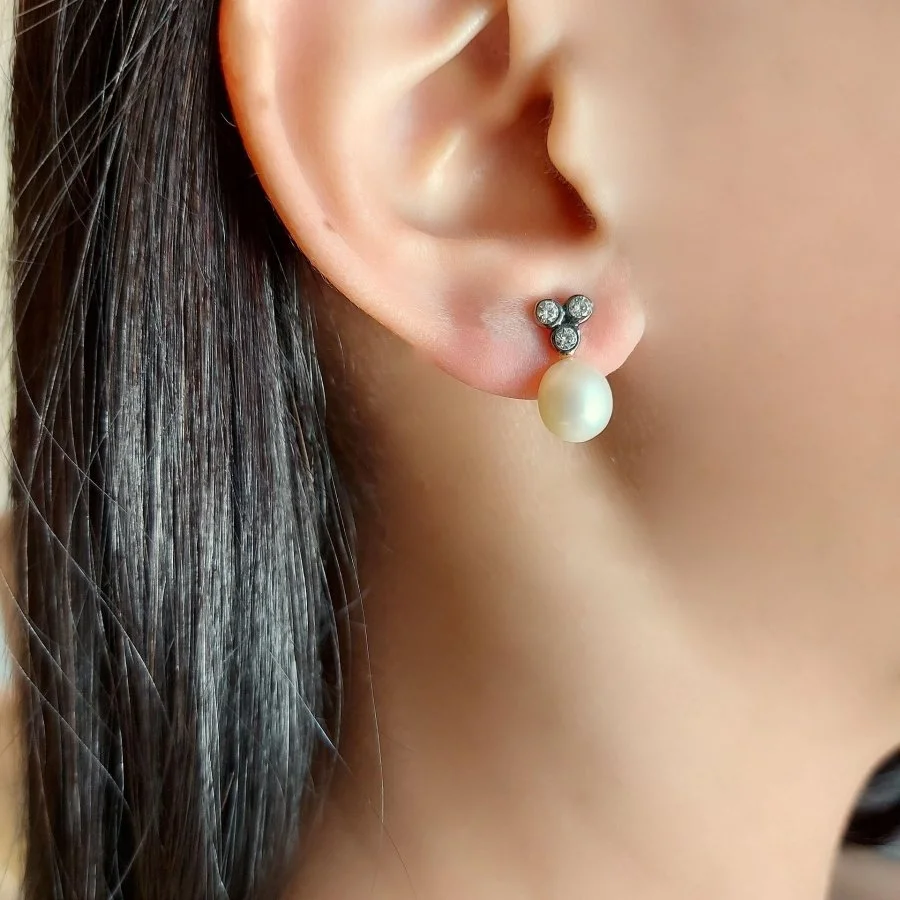 Tria Natural Pearl Diamond Model Silver Women's Earrings - 2