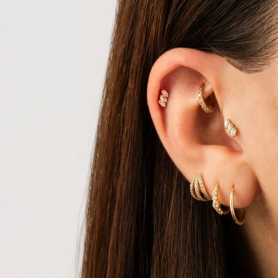 Üç Baget Altın Helix Piercing - 2