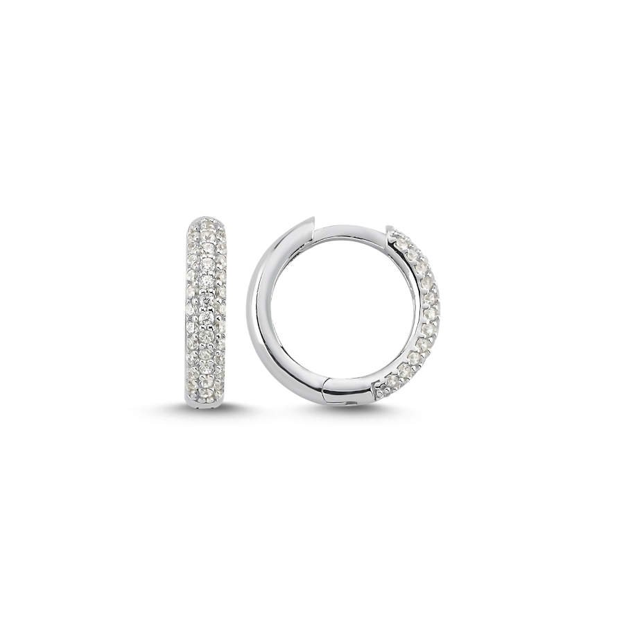 Üç Sıra Taşlı Küçük Gümüş Halka Küpe - CNG Jewels