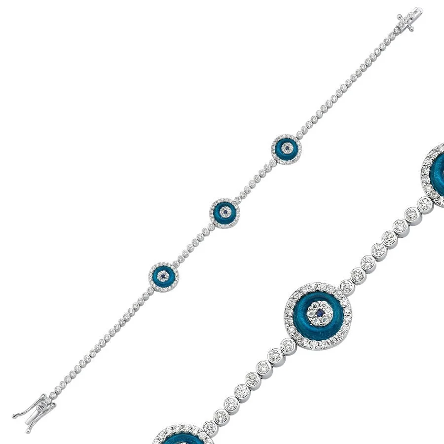 Triple Glass Eye Waterway Silver Women's Bracelet - 1