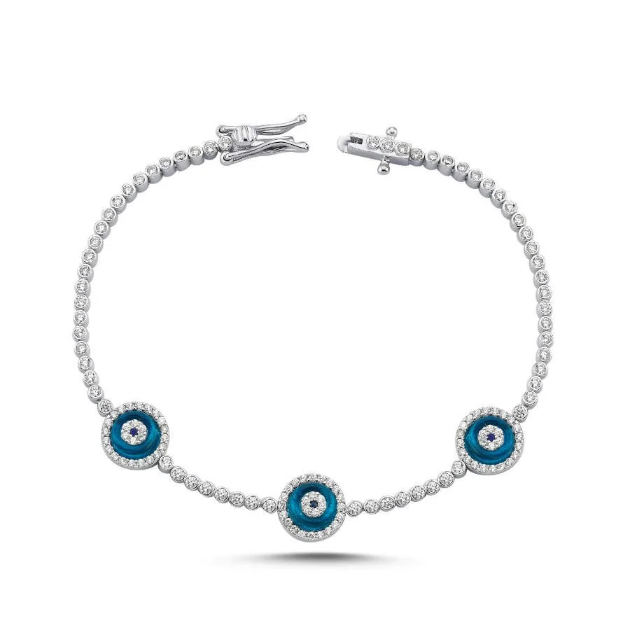 Triple Glass Eye Waterway Silver Women's Bracelet - 2