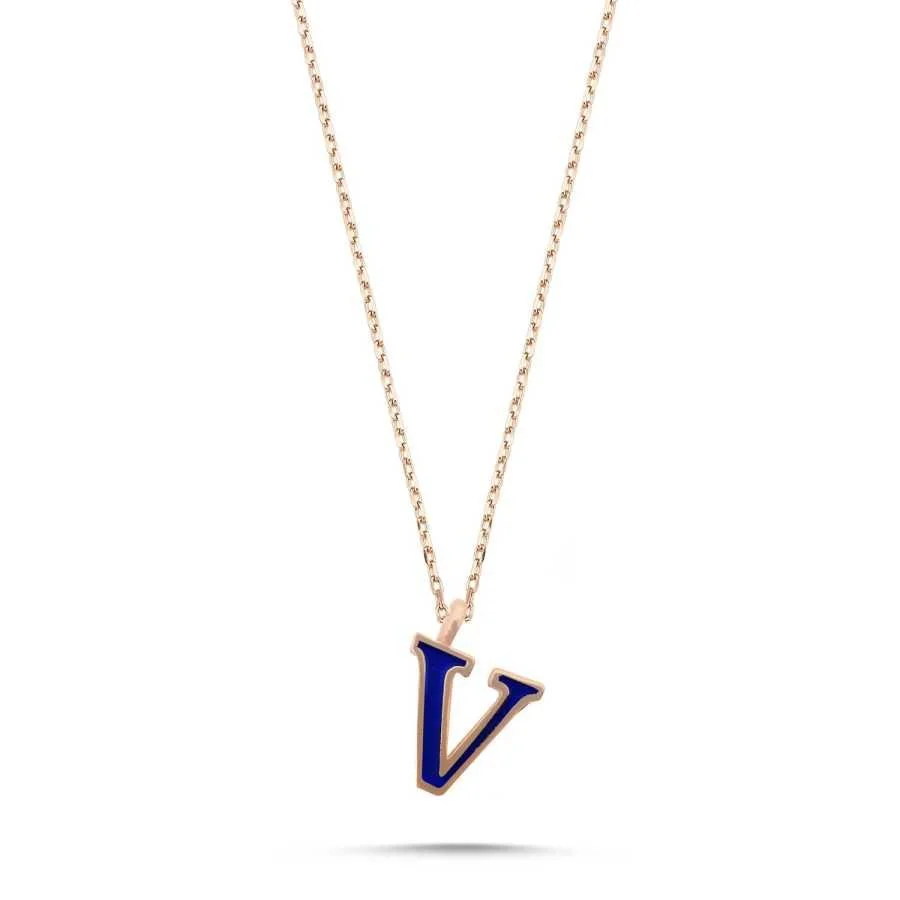 Small V Letter Silver Women's Necklace - 1
