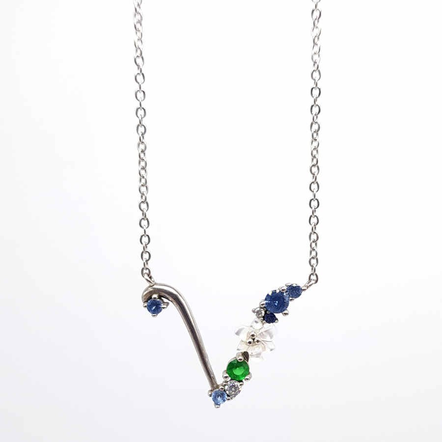 Letter V Floral Silver Women's Necklace - CNG Jewels