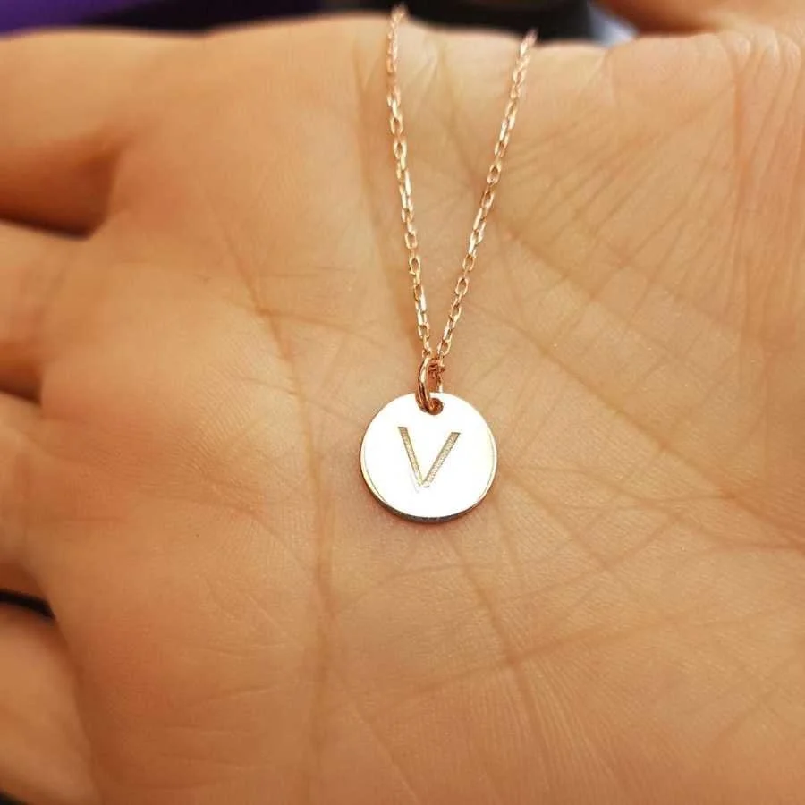 Letter V Rose Minimal Plate Silver Women's Necklace - 1