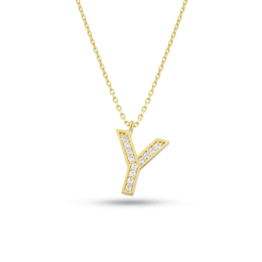 Gold Necklace with Letter Y Stone - 1