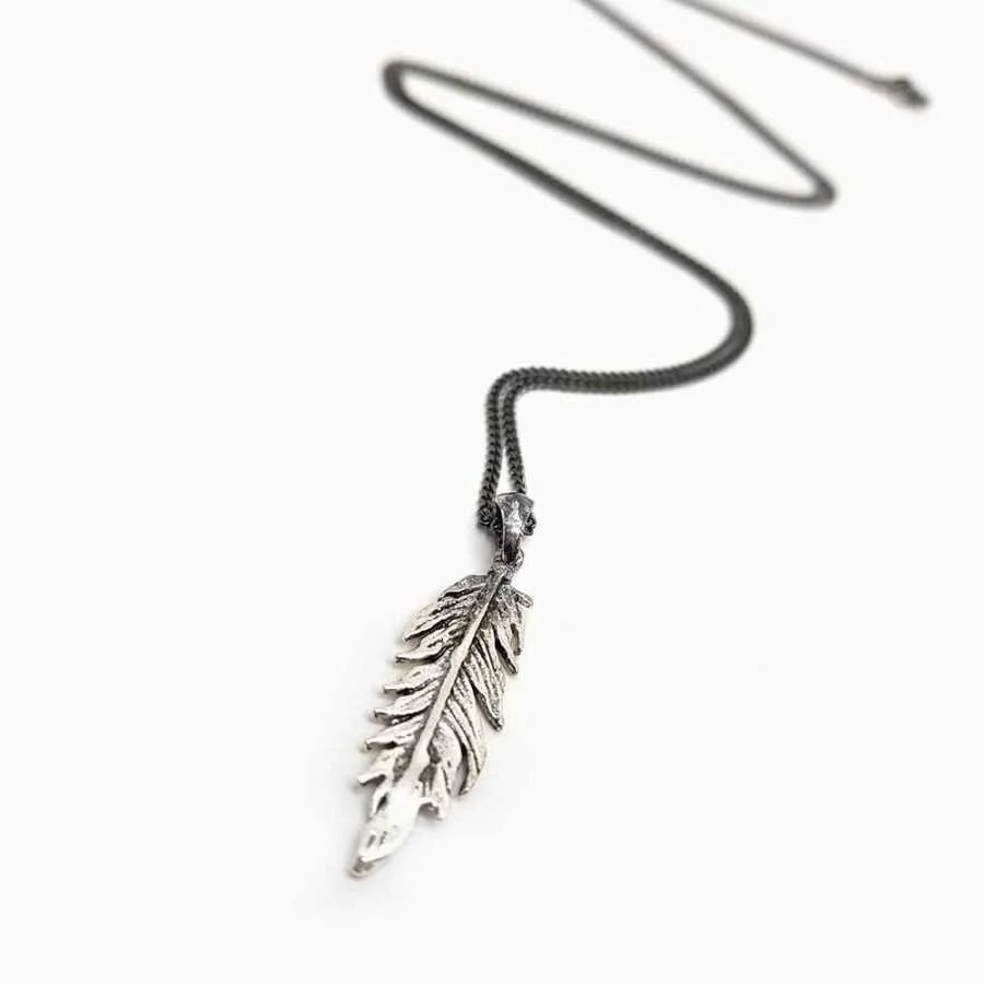 Yaprak Uzun Zincirli 925 Ayar Gümüş Erkek Kolye - 1