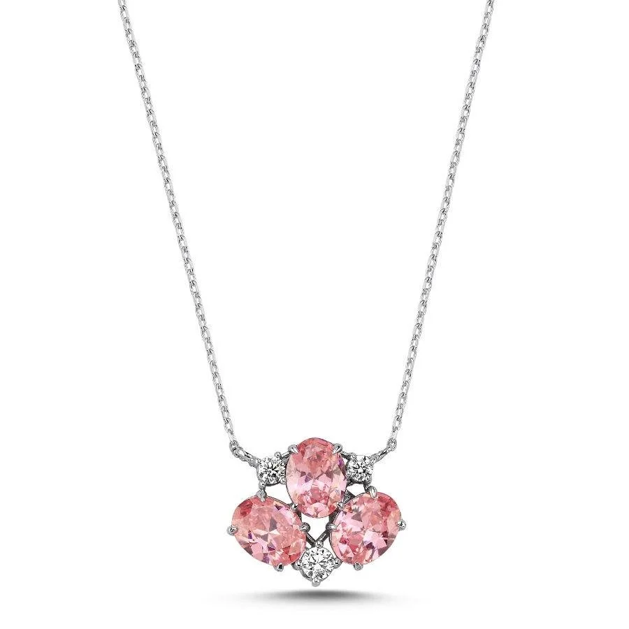 Yelda Pink Stone Silver Women's Necklace - 1