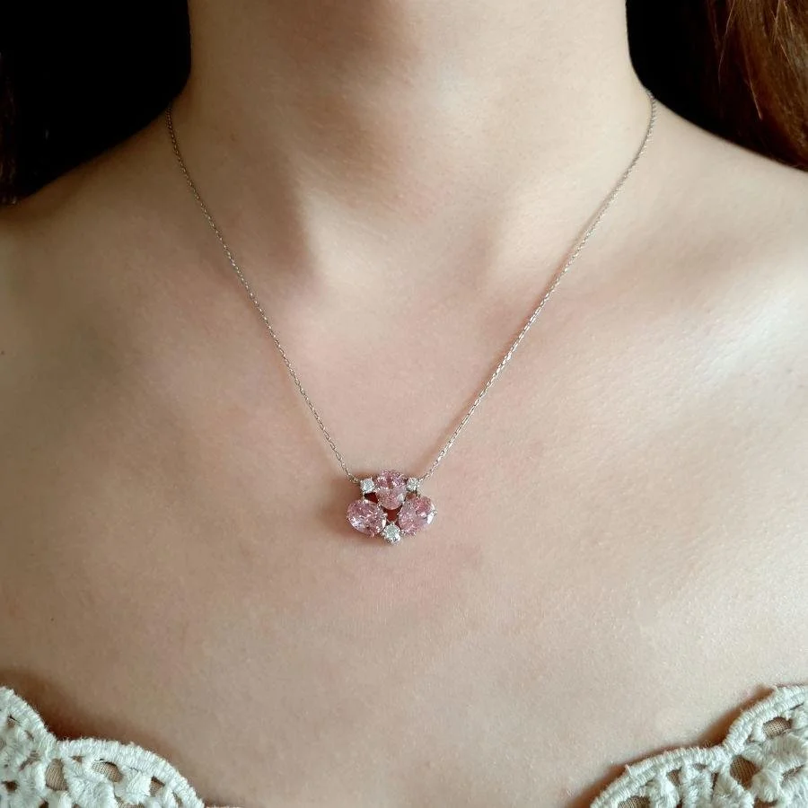 Yelda Pink Stone Silver Women's Necklace - 2