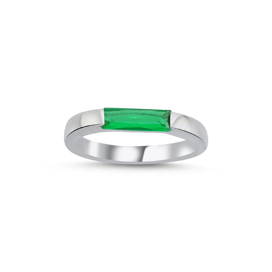 Green Baguette Women's Silver Ring - CNG Jewels
