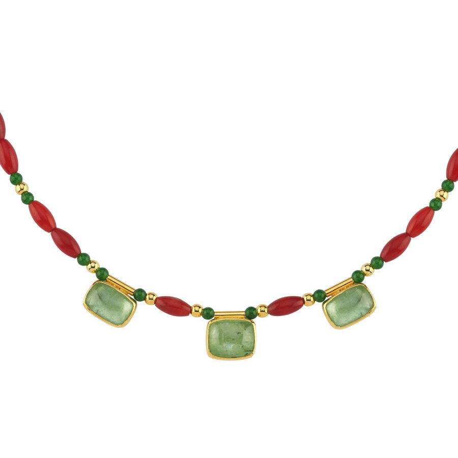 Yeşil Kyanite ve Mercan Taşlı Özel Tasarım Gümüş Kolye - CNG Jewels (1)