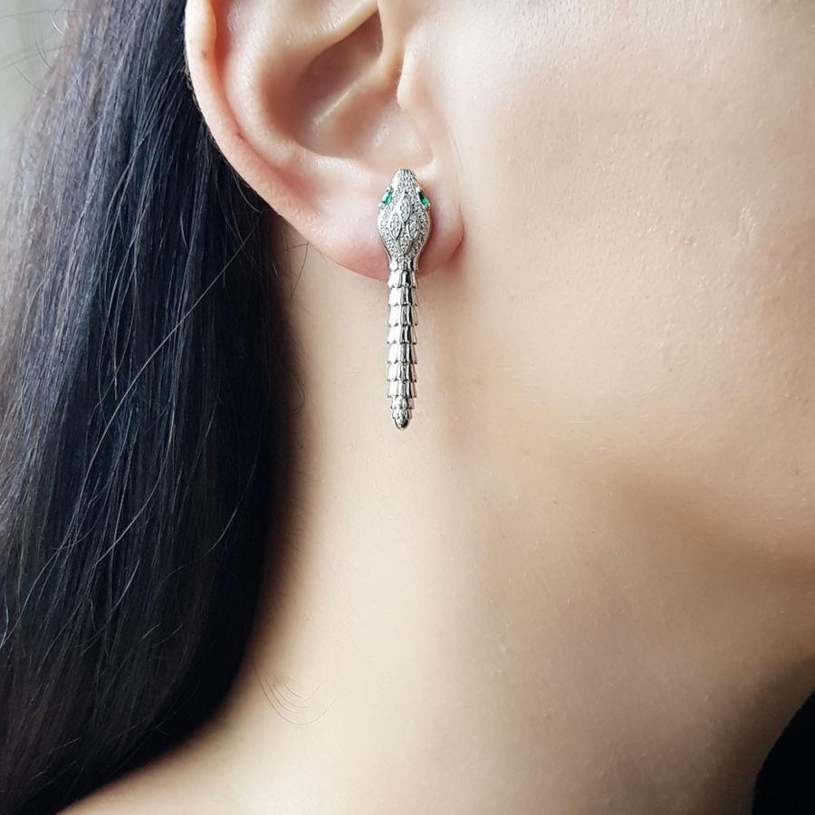 Yılan Derisi Dokulu Tasarım Kadın Gümüş Küpe - CNG Jewels
