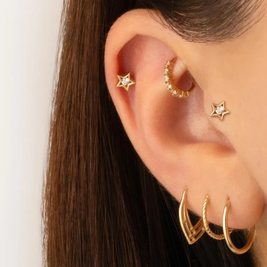 Yıldız Tektaş Altın Tragus Piercing - 2