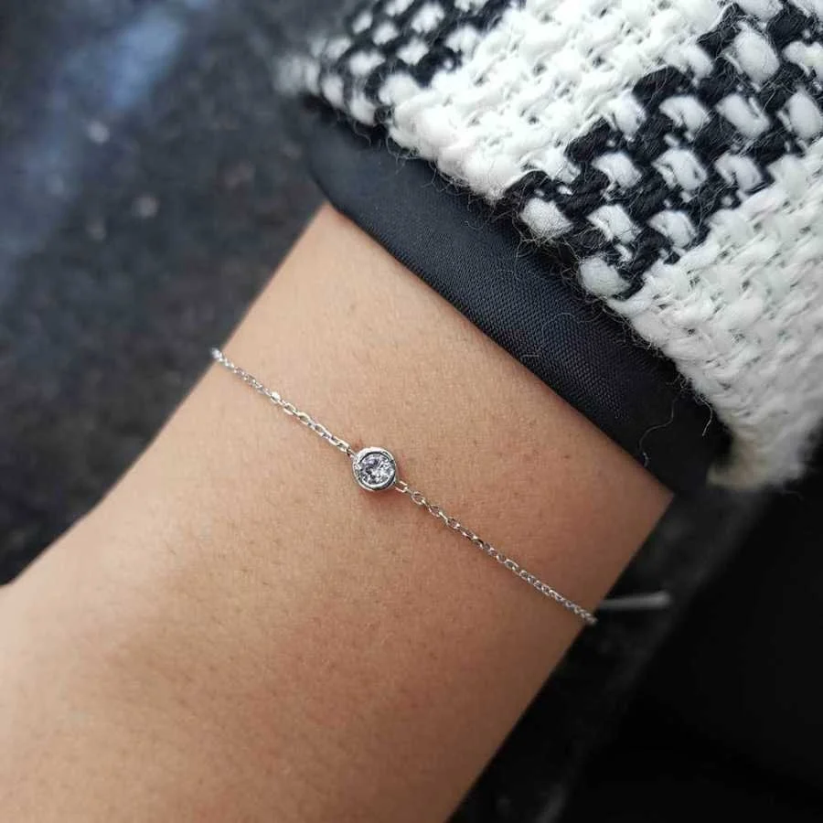 Yuvarlak Minik Taşlı Gümüş Kadın Bileklik - 1