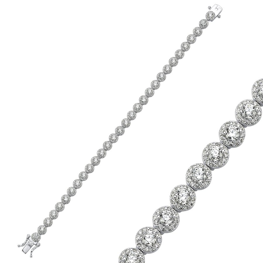 Yuvarlak Tektaş Gümüş Su Yolu Bileklik - CNG Jewels