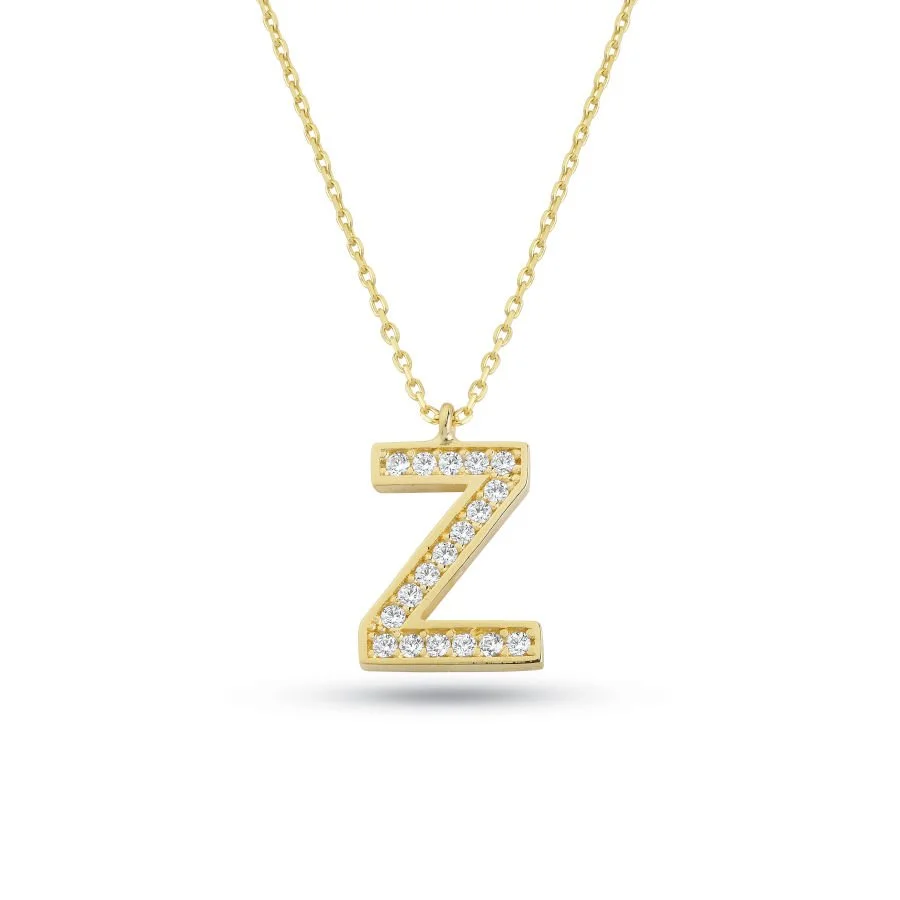 Z Harfi Taşlı 14 Ayar Altın Kolye - 1