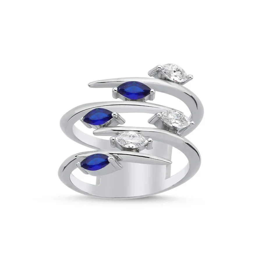Zigzag Sapphire Silver Women's Ring - 1