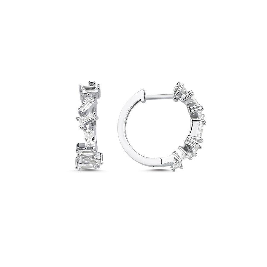 Zikzak Trapez Baget Küçük Halka Gümüş Küpe - CNG Jewels