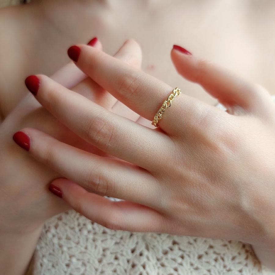 Gold Silver Women's Ring with Chain Figure - CNG Jewels