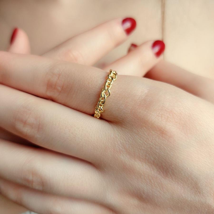 Gold Silver Women's Ring with Chain Figure - CNG Jewels (1)