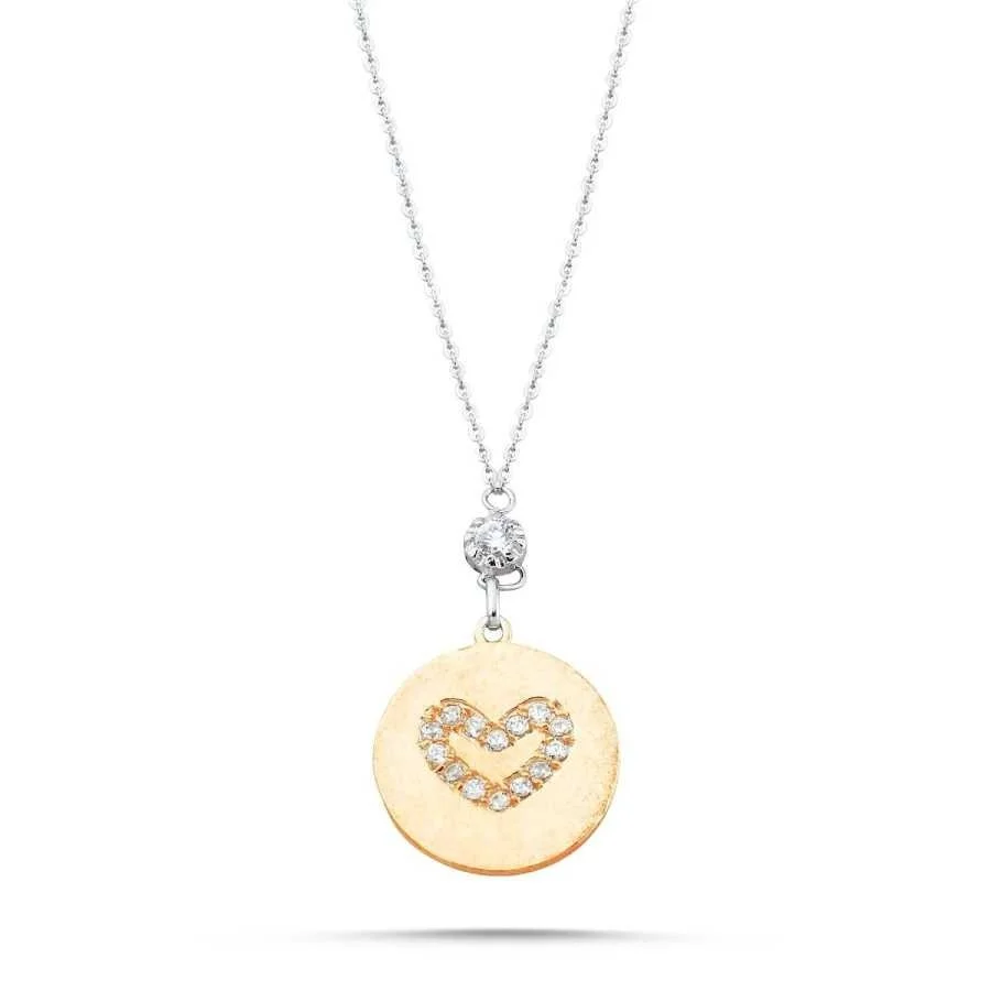 Zirkon Taşlı Kalp Gümüş Kadın Kolye - 1