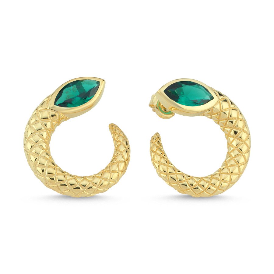 Zümrüt Markiz Yılan Gold Kadın Gümüş Küpe - CNG Jewels