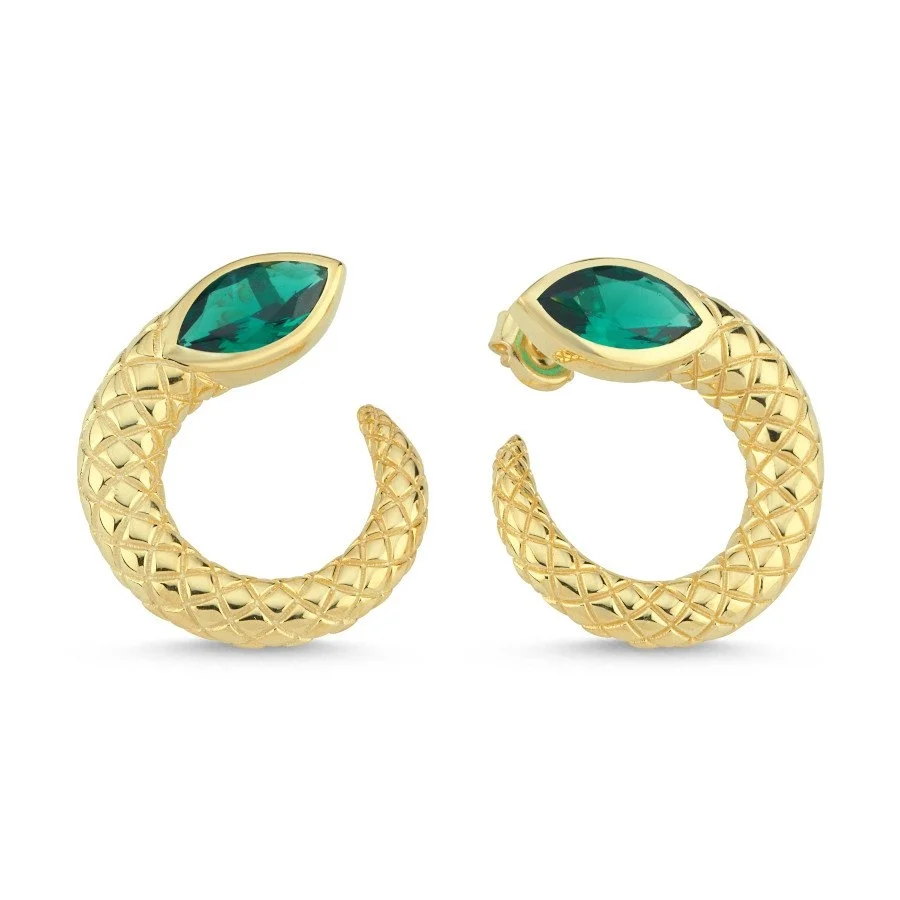 Zümrüt Markiz Yılan Gold Kadın Gümüş Küpe - 1